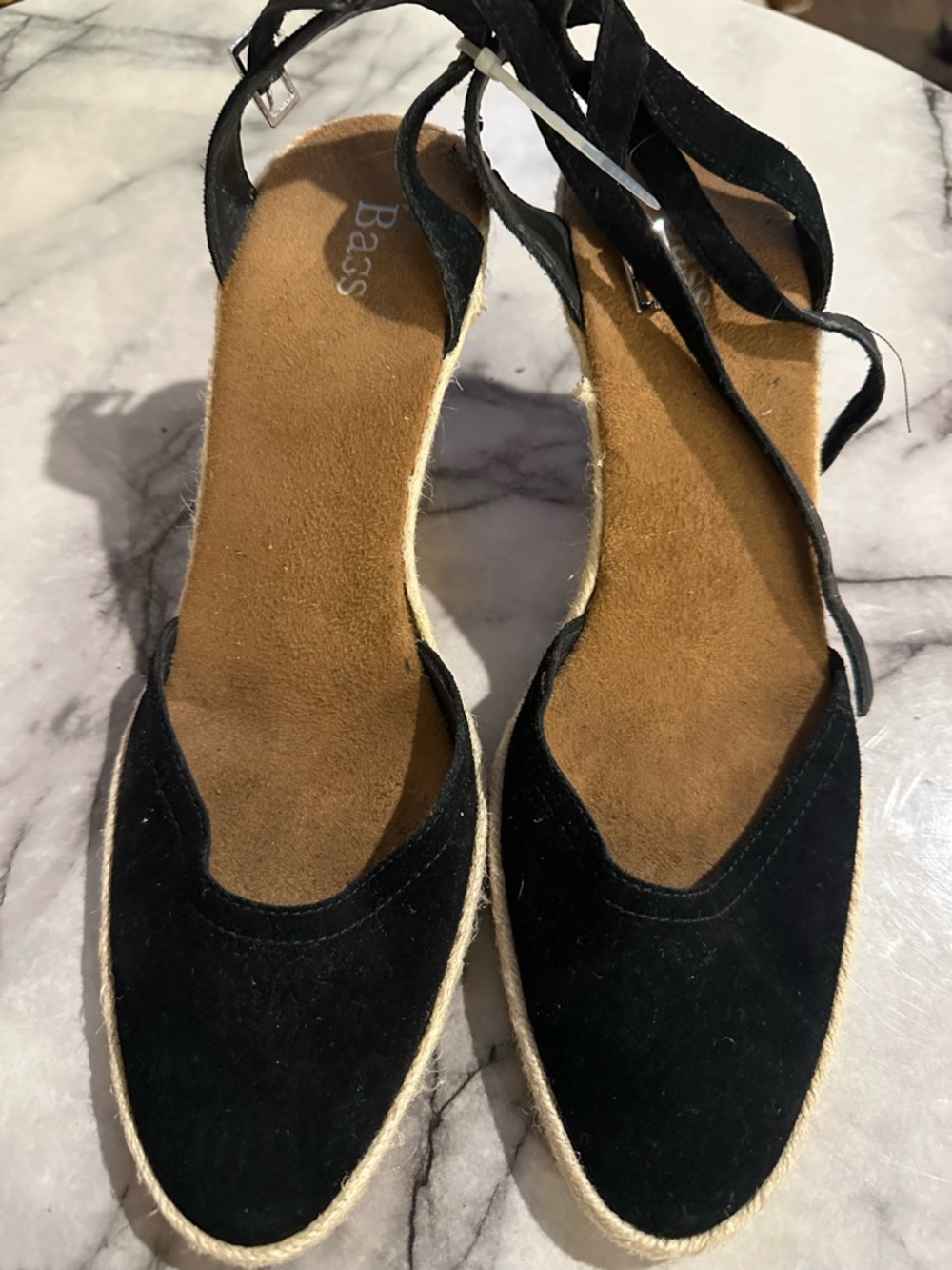 Bass Black Espadrille Ankle-Tie Wedge Sandals